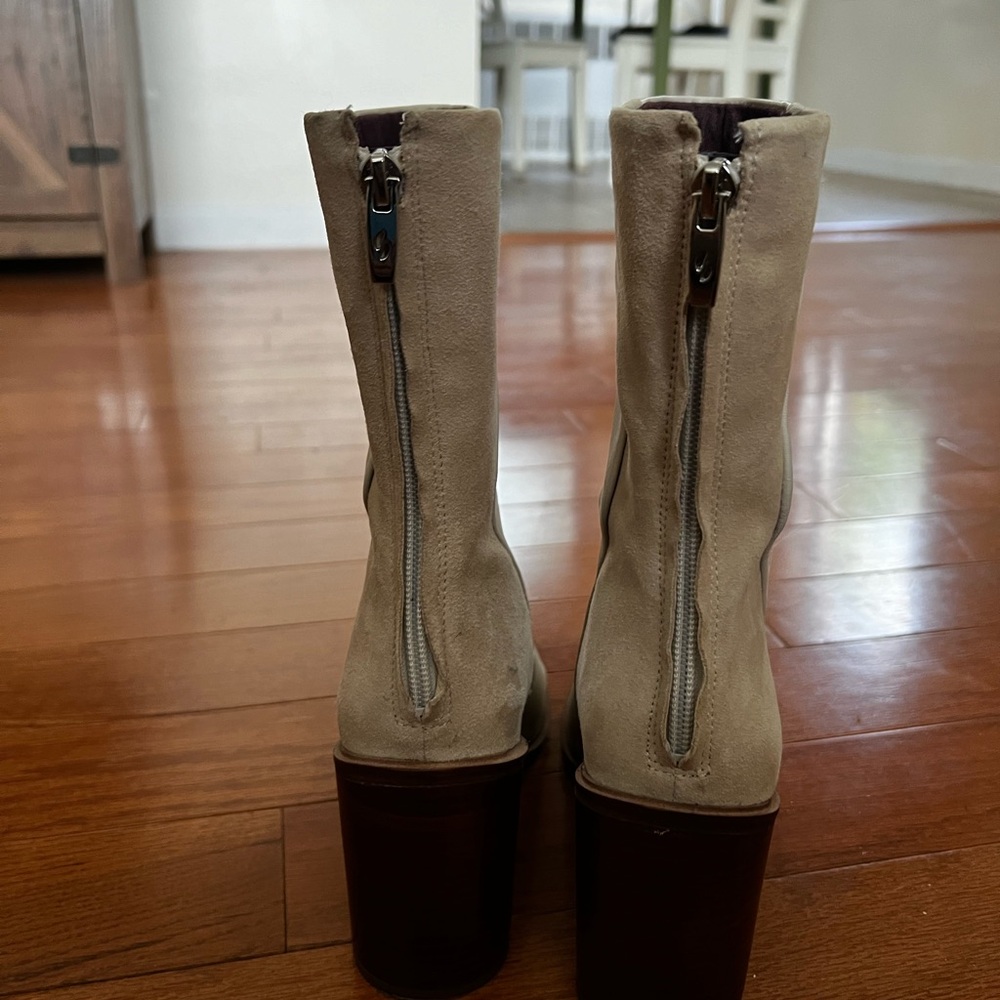 mid calf heeled bootie in white